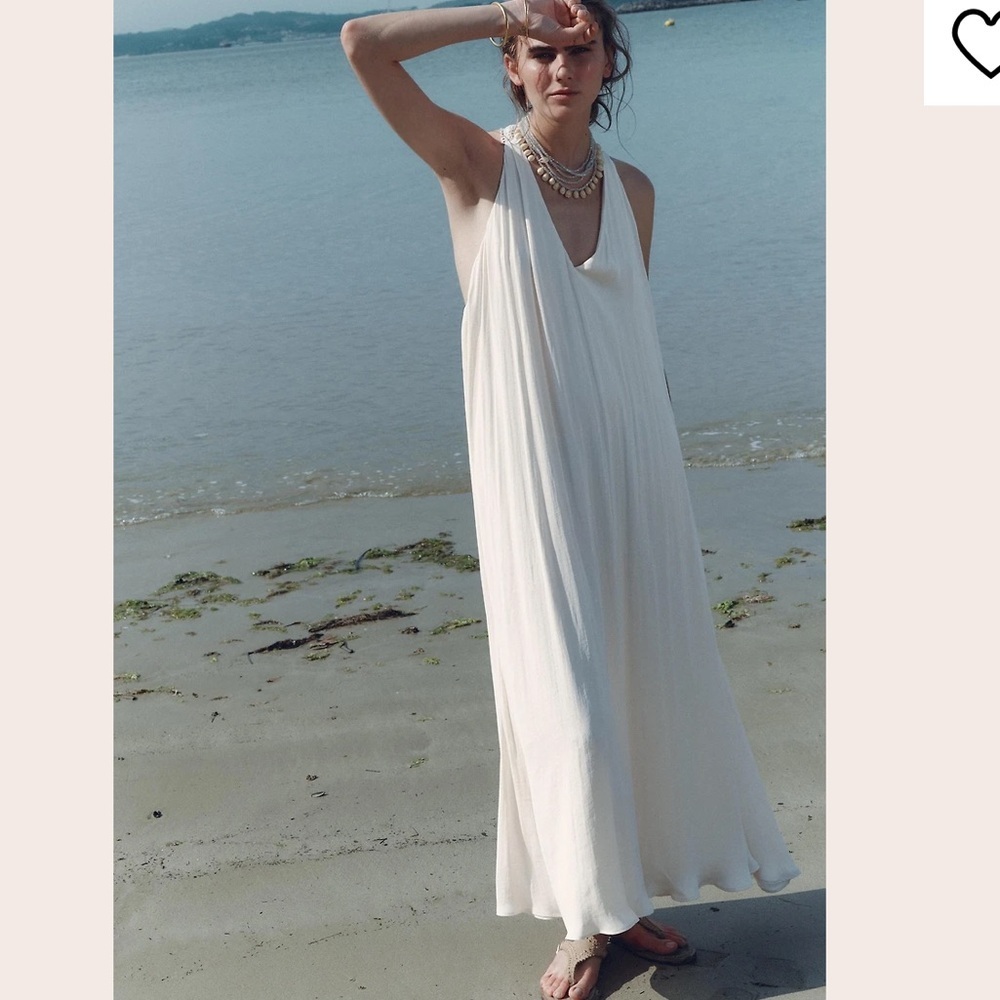 Flowy White Halter Maxi Dress Lace Back Beach Boho Romantic Bride Zara NWT M-L - Picture 11 of 13